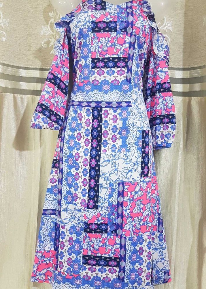 Patchwork Cold Shoulder Dress