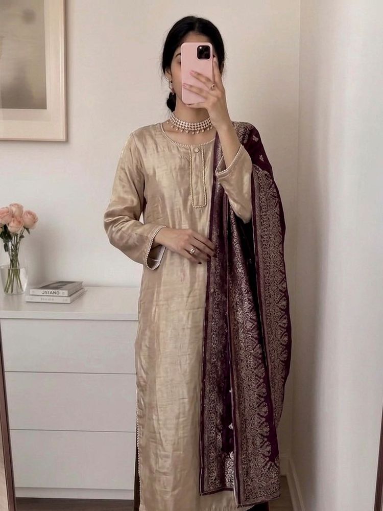 Elegant Beige Kurta Set with Dupatta