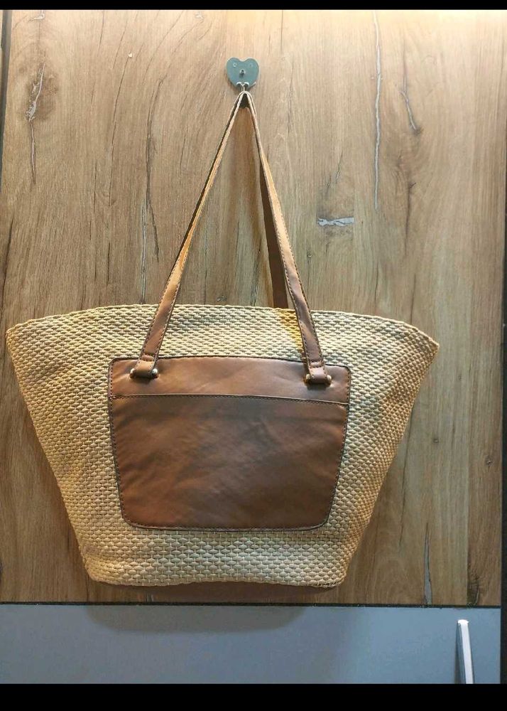 Straw Tote Bag with Leather Pocket💥