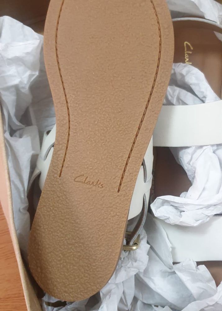 Clarks White Leather Sandals