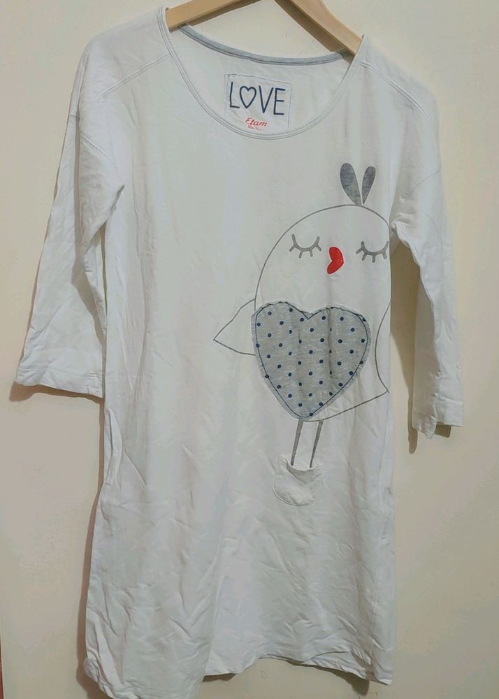 White Full Sleeves Cotton T-shirt For 32 Bust