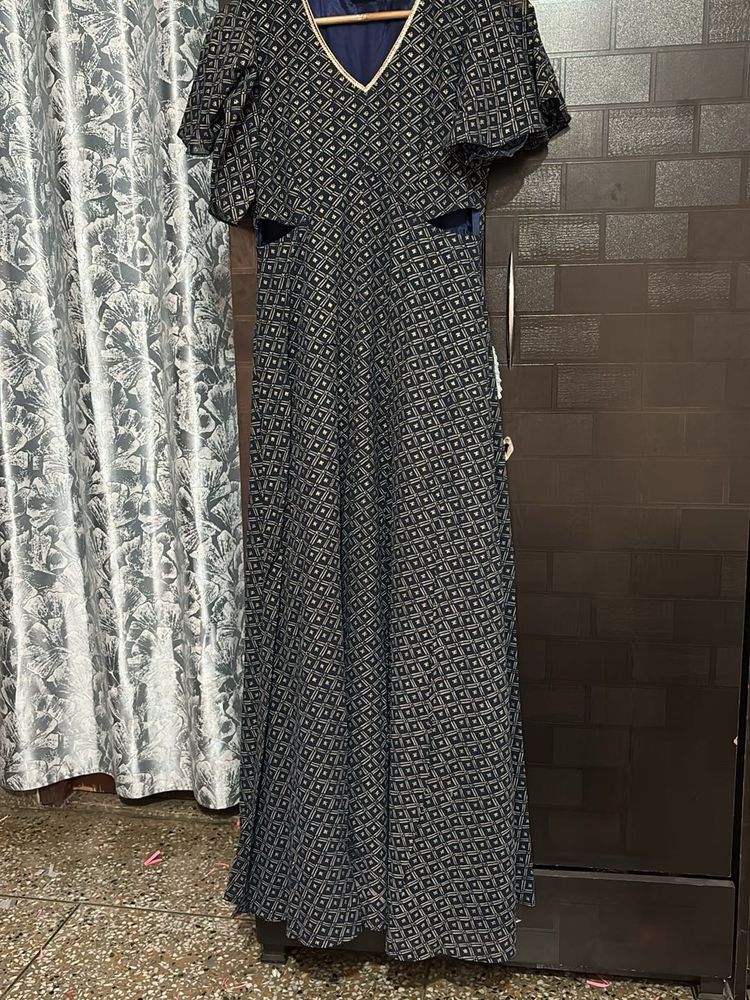 Elegant Ethnic Gown with Geometric Print