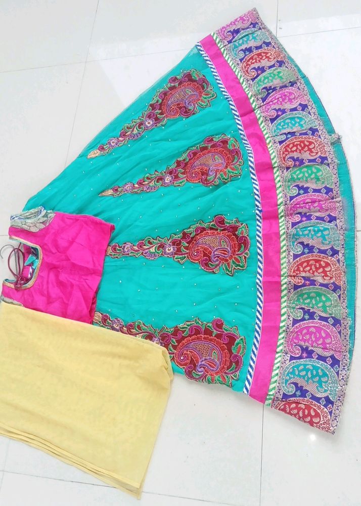 Sea Green Lahenga Set For Small Girl