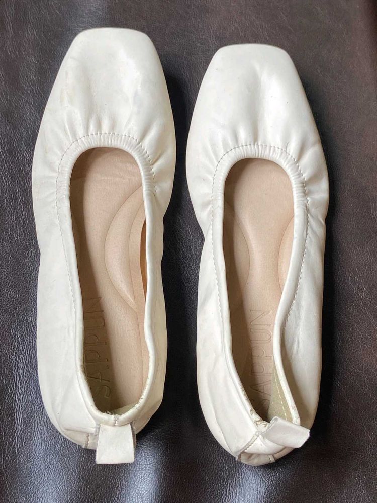 Cream Ballet Flats - Square Toe