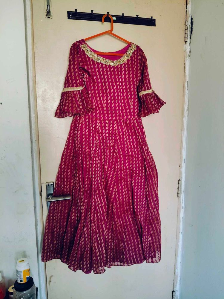megenta anarkali gown