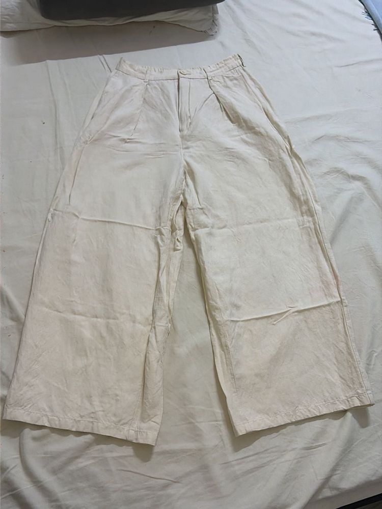Cream Wide Leg Palazzo Pants