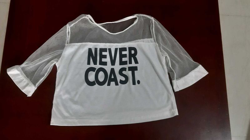 Cute white cotton &amp; netted CROP-TOP