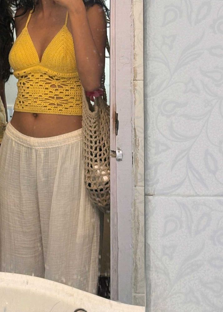 Crocheted Yellow Halter Top