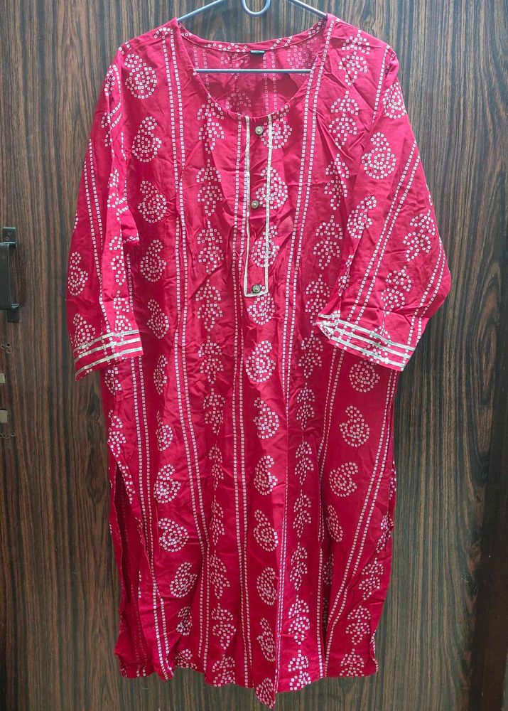 Vibrant Red Bandhani Print Kurta &amp; Skirt Set