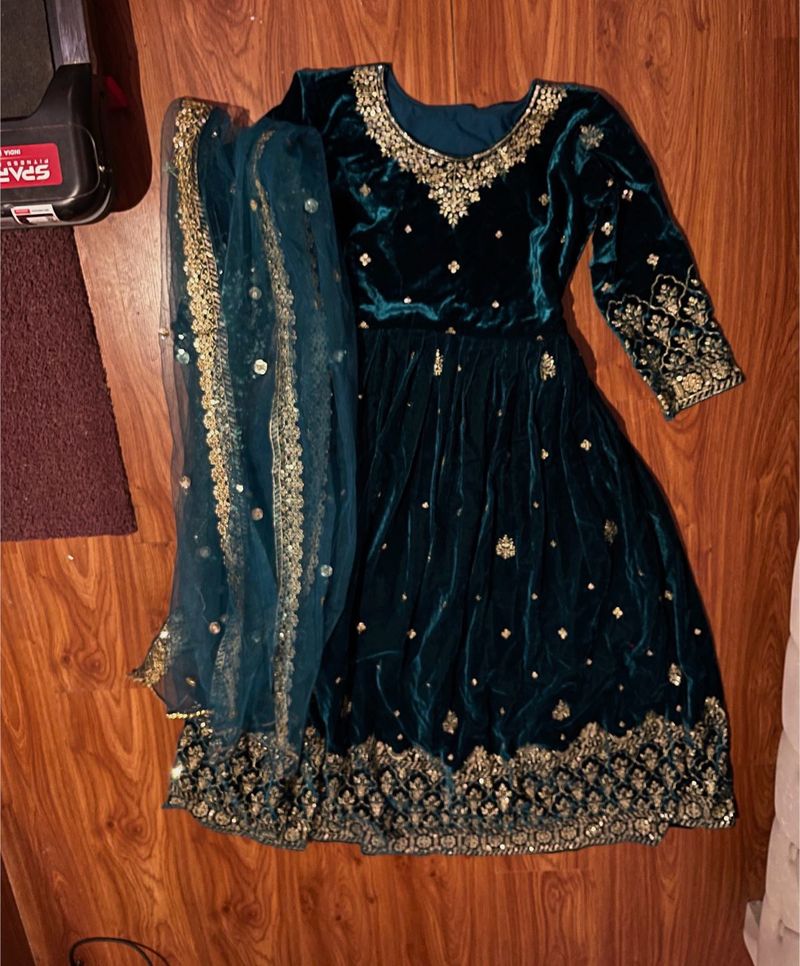 Teal Velvet Lehenga Choli