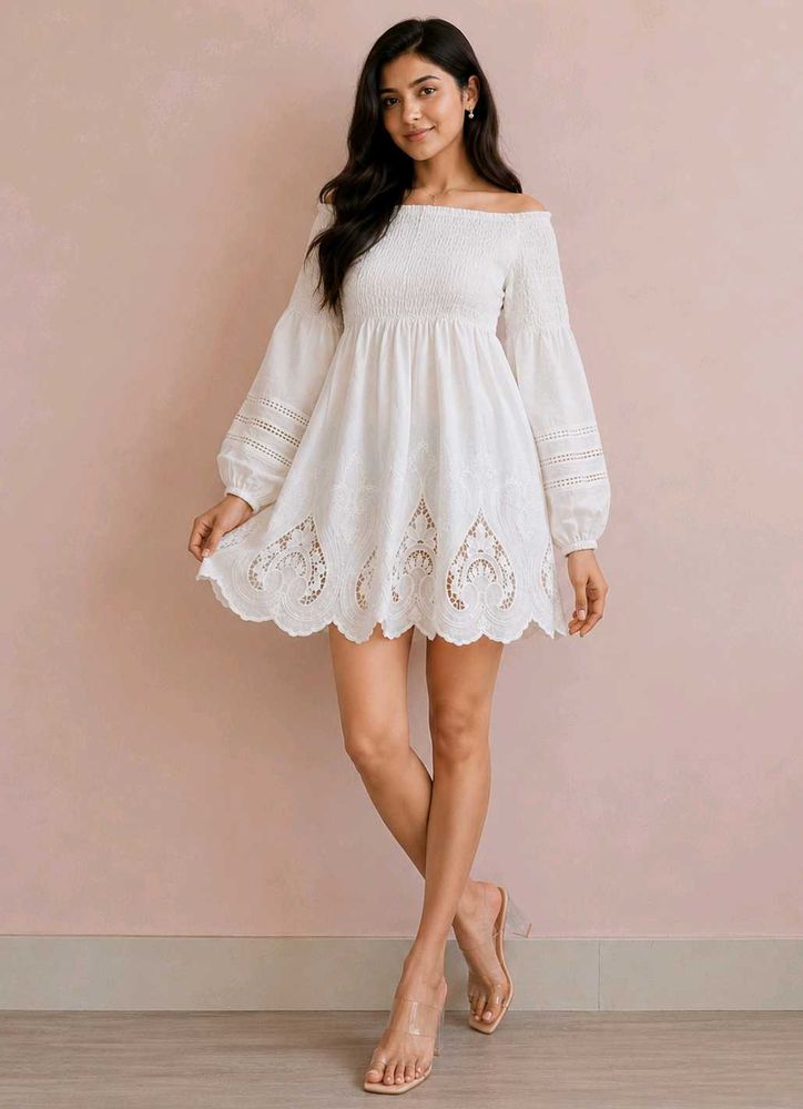Premium White Schiffli Off-Shoulder Tunic / Mini D