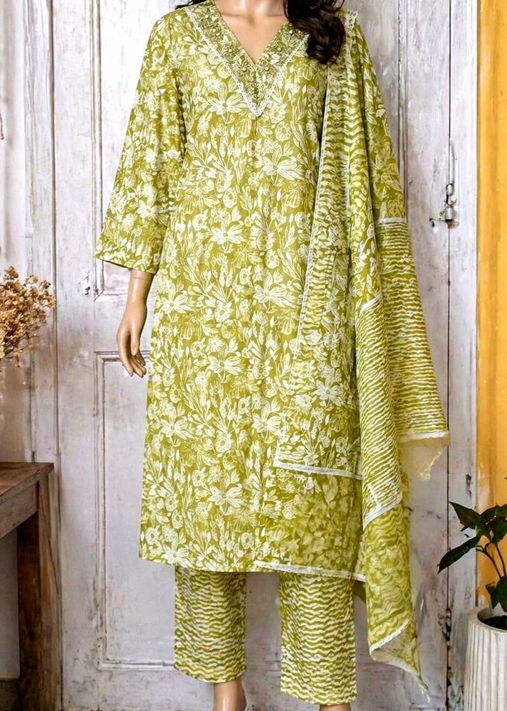 💯 % COTTON GREEN💚 Kurta Set with Dupatta