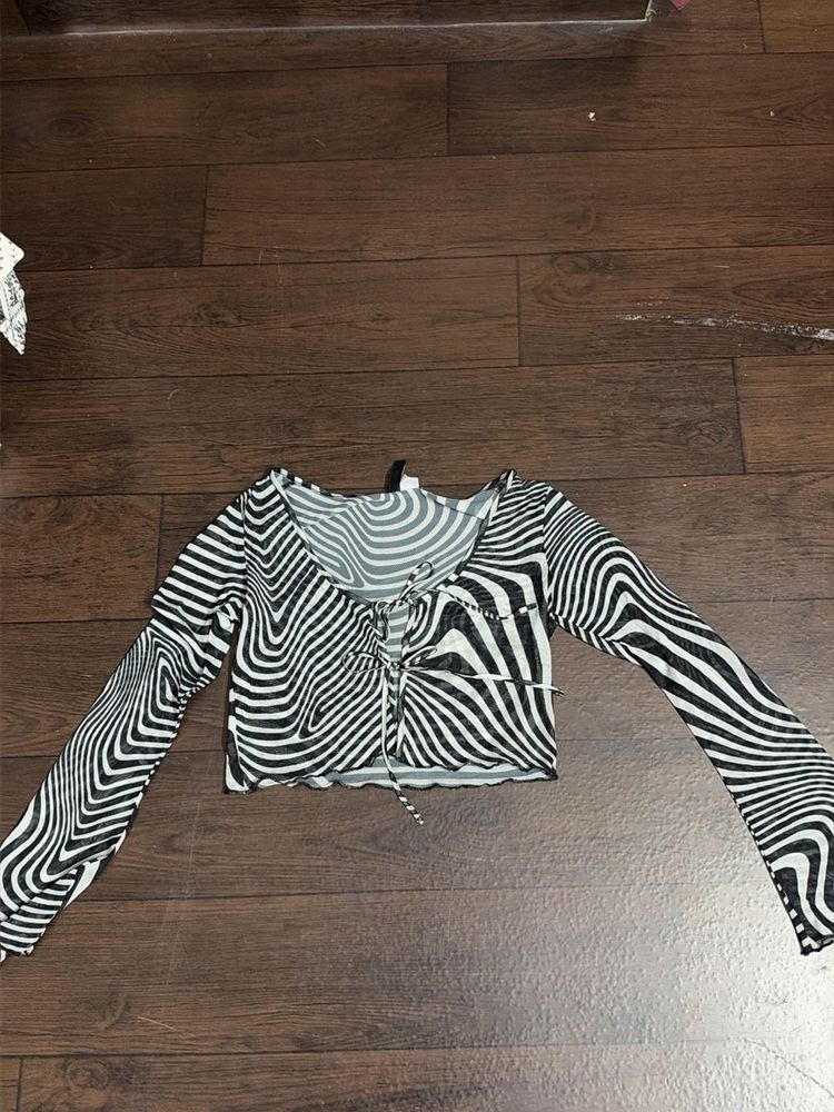 Mesh Zebra Print Long Sleeve Top