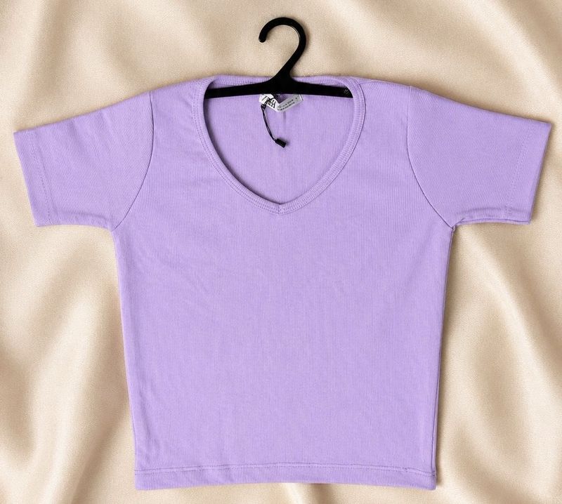 Lavender V-Neck Crop Top