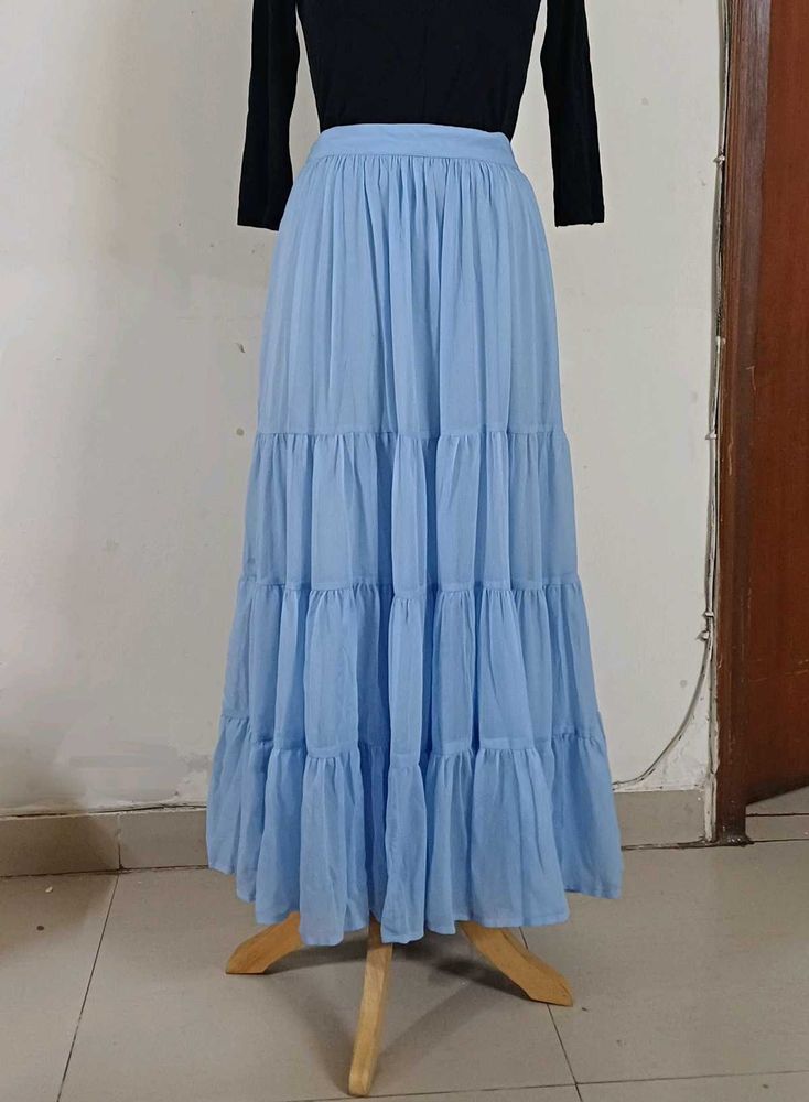 Blue Tiered Maxi Skirt by AND