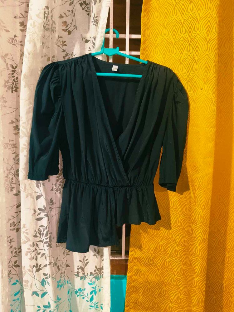 Chic Emerald Green Wrap Top