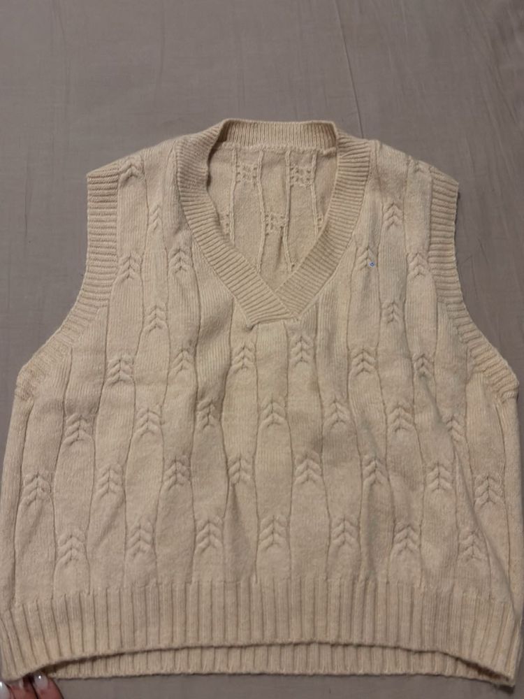 Cream Cable Knit V-Neck Sweater Vest