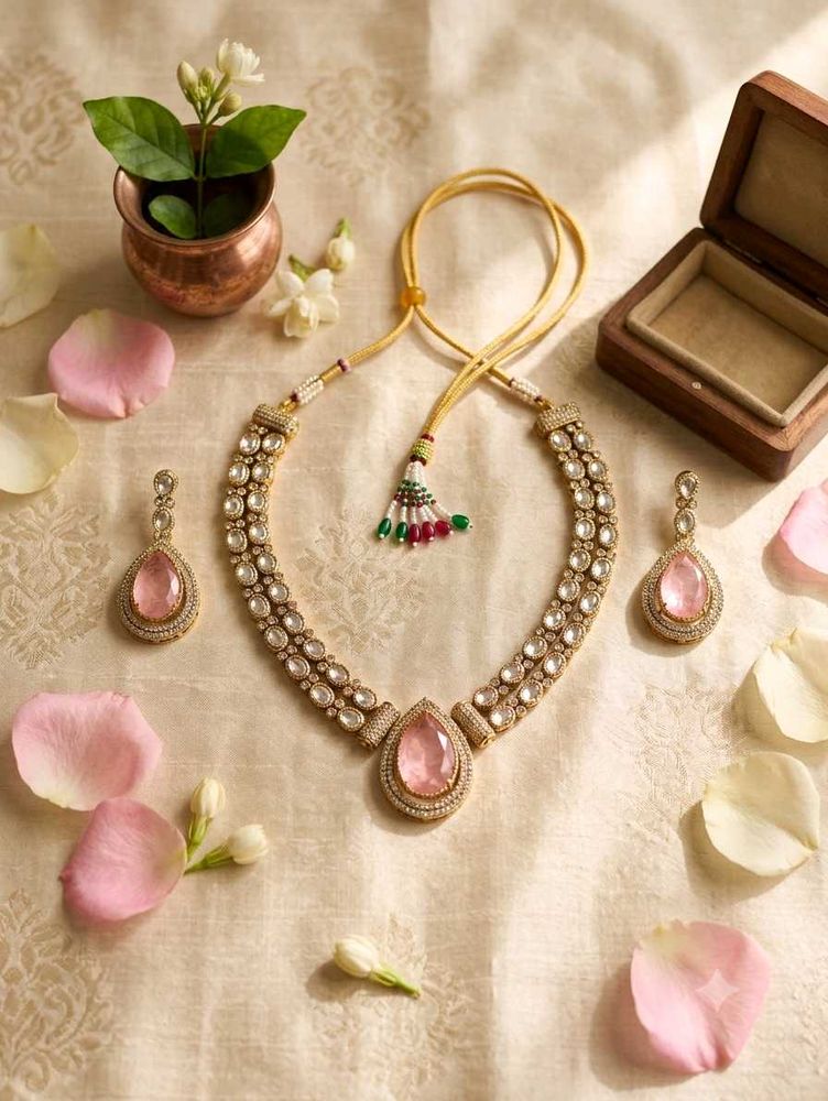 Elegant Pink Stone Jewellery Set