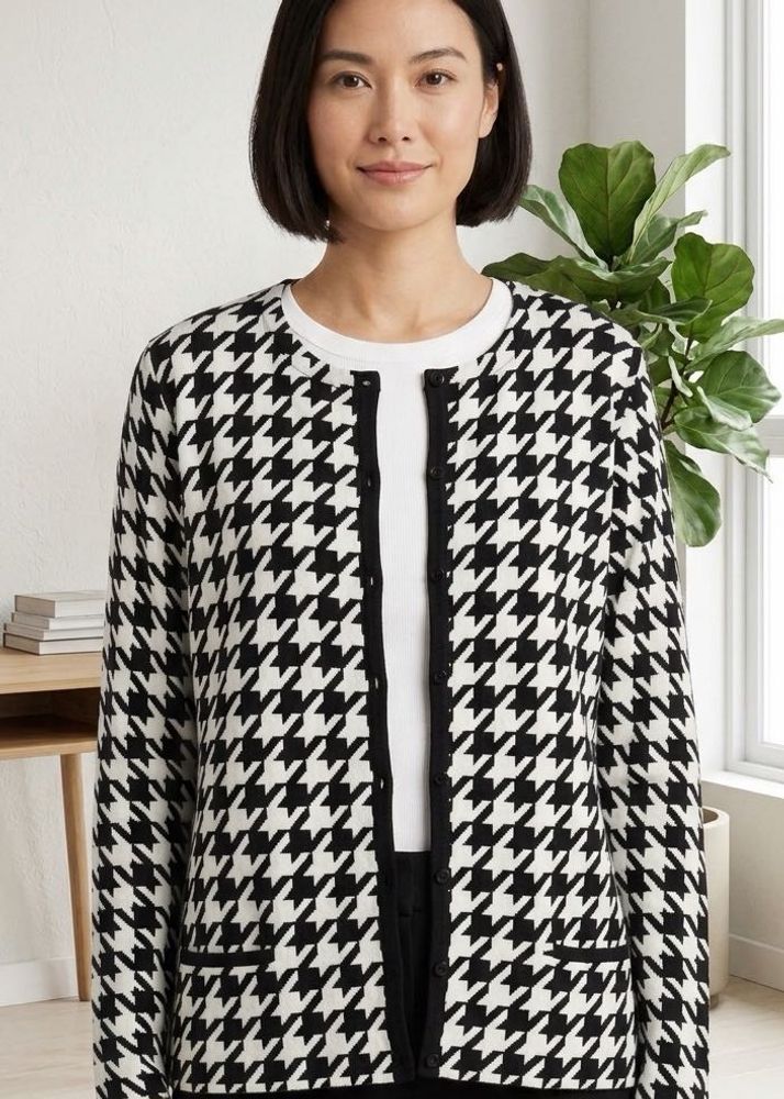 Houndstooth Print Button-Up cardigan
