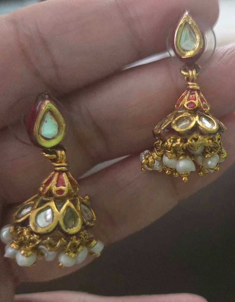 Exquisite Gold plated Kundan Jhumkas
