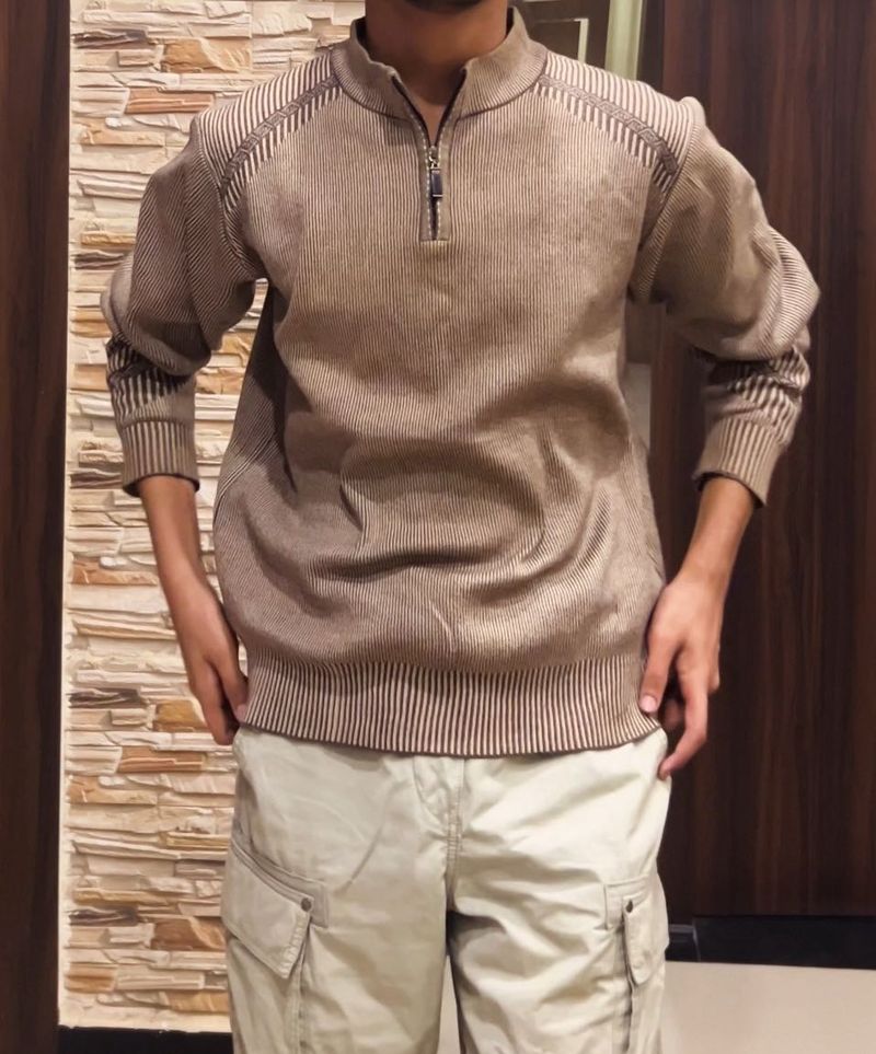Men's Brown Zip Neck Sweater