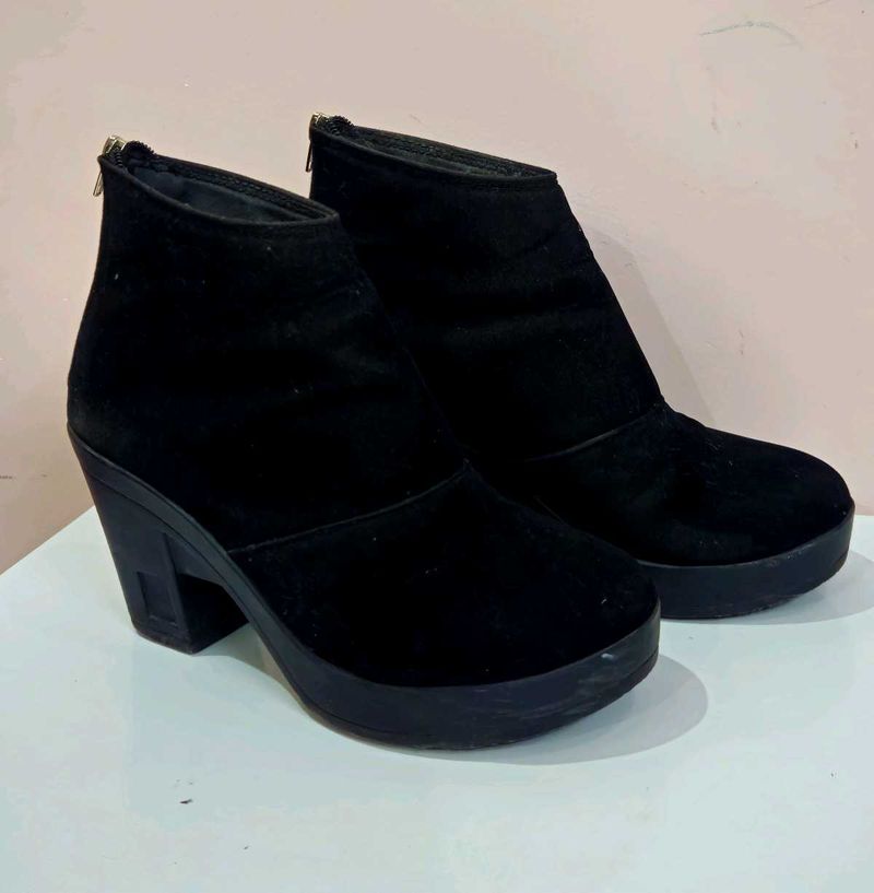 Black Suede Platform Heel Boots