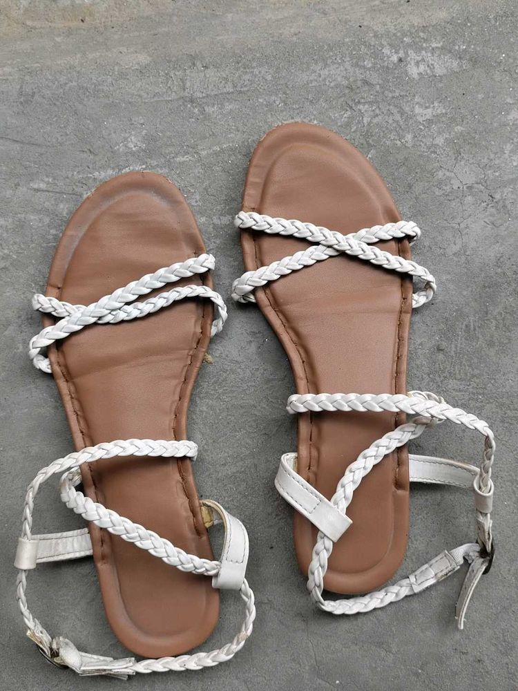 White Braided Ankle Strap Sandals