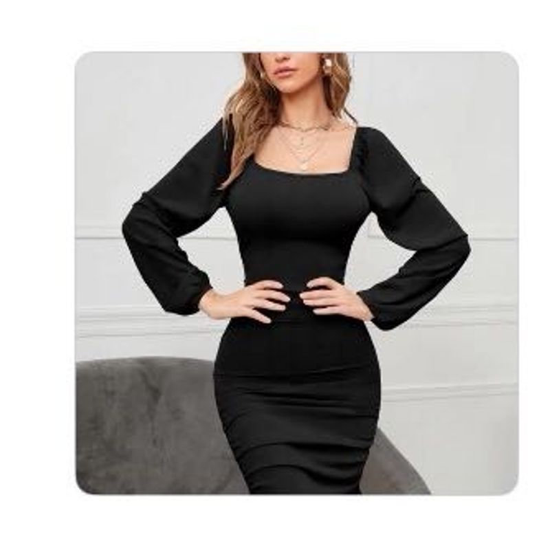 Elegant Black Puff Sleeve Dress