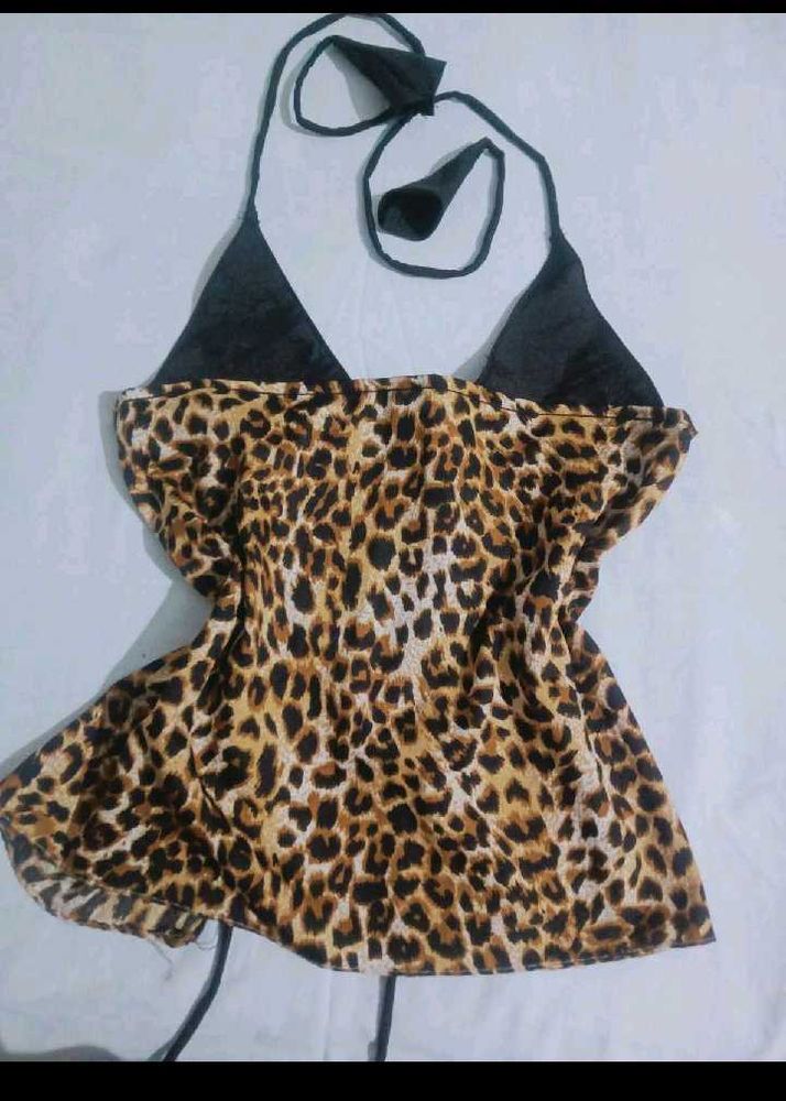 y2k backless Leopard Print Halter top
