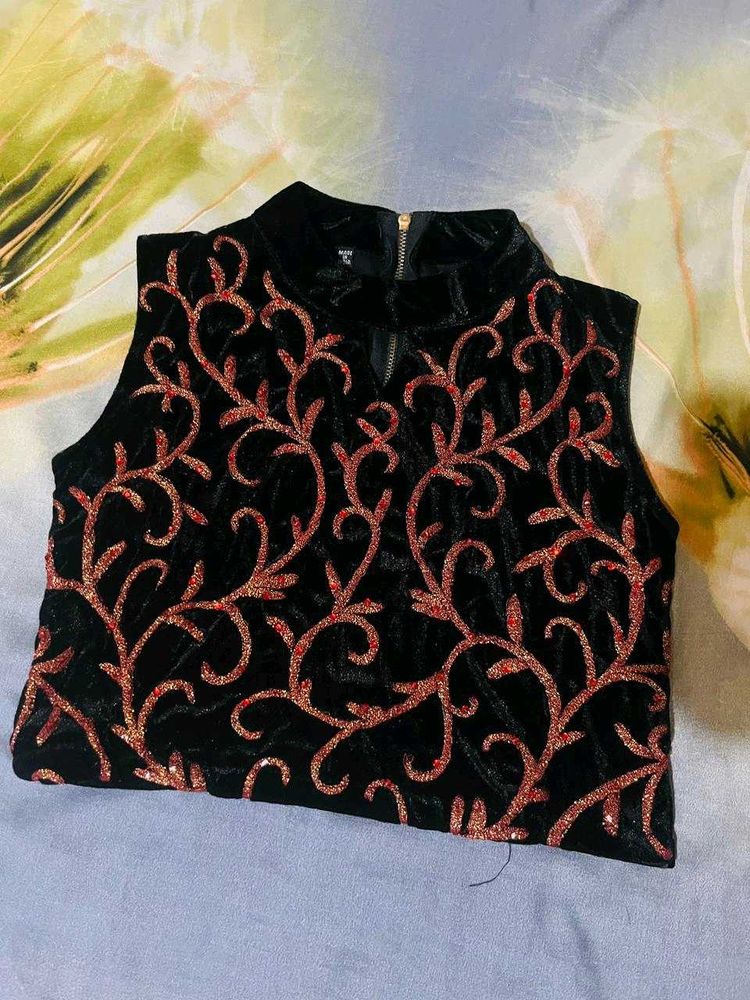 Black Velvet Embroidered Blouse