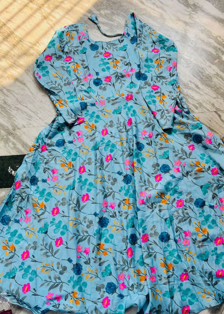 Light Blue Floral Anarkali Kurta