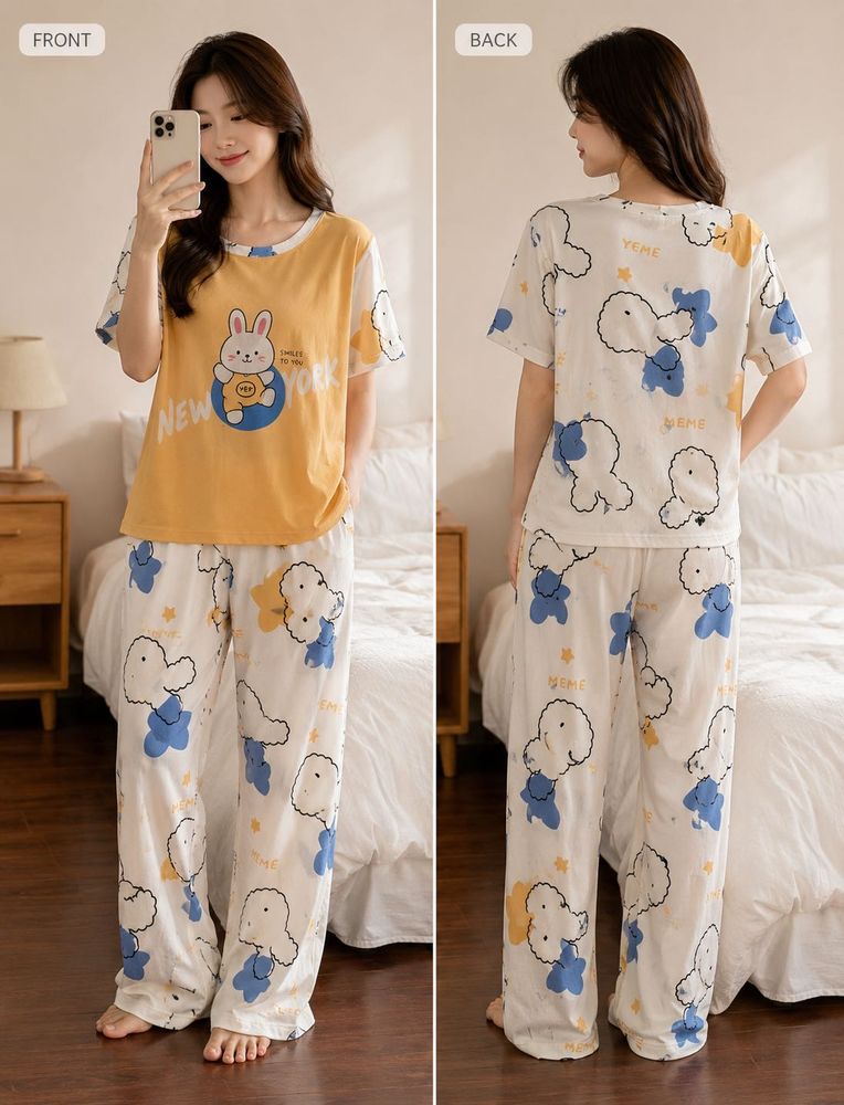 Cute Bunny &amp; Cloud Print Pajama Set - New