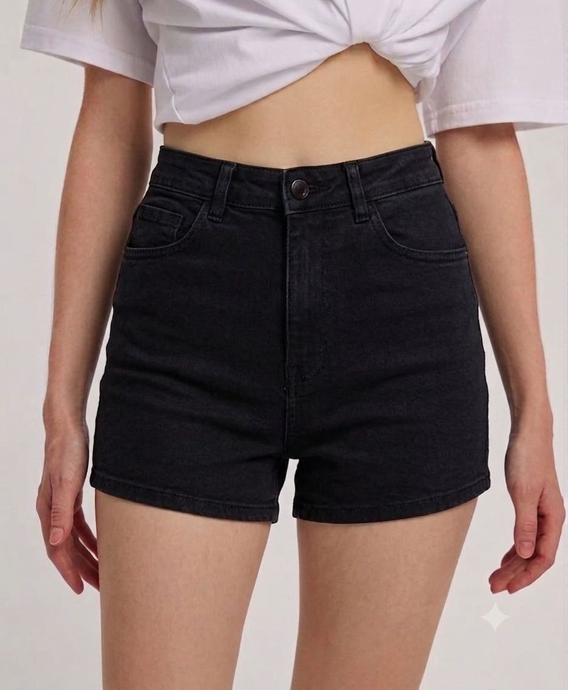 Black High-Waisted Denim Shorts