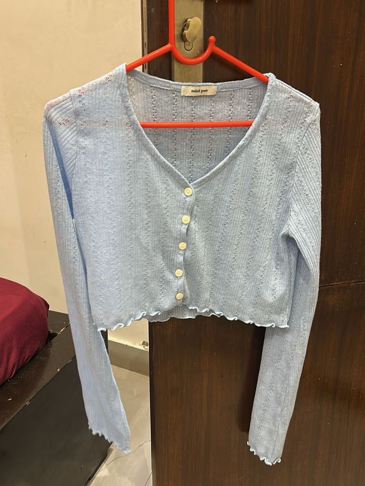 Light Blue Button-Up Cardigan