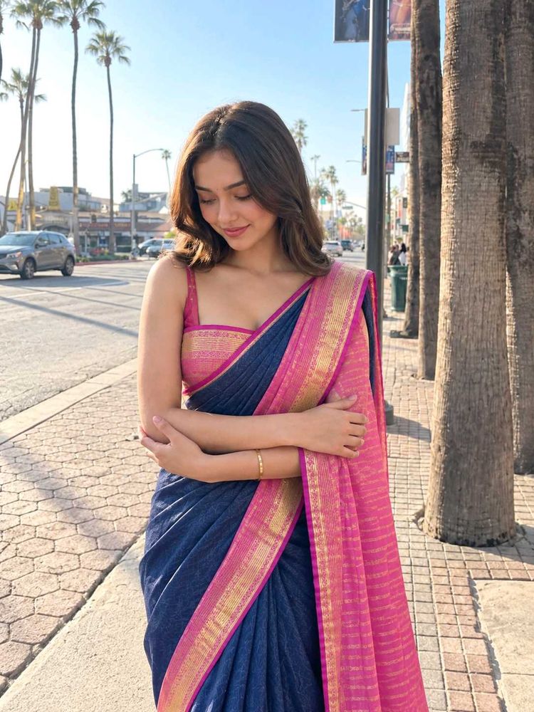 Elegant Navy and Pink Saree