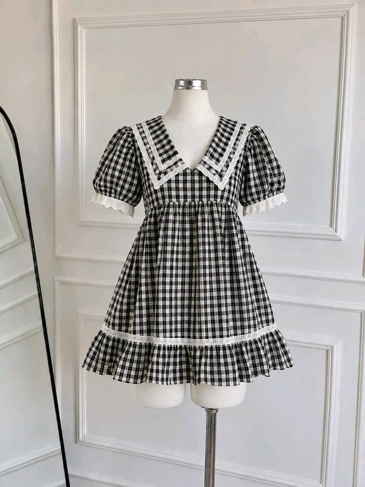 Gingham Puff Sleeve Mini Dress