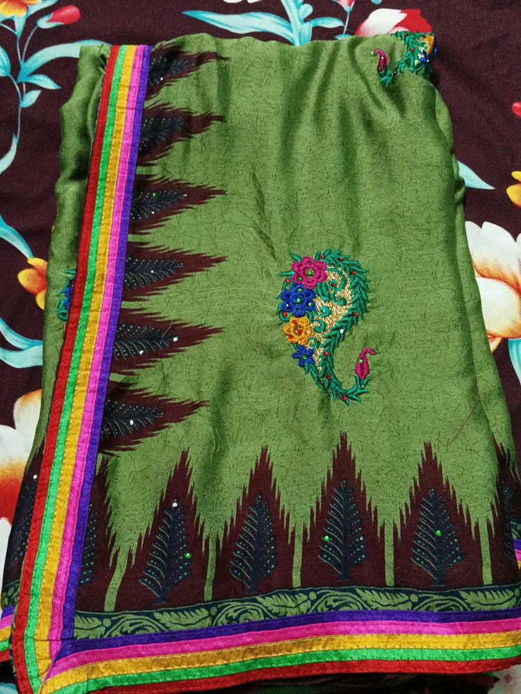 Beautiful Green Embroidered Saree