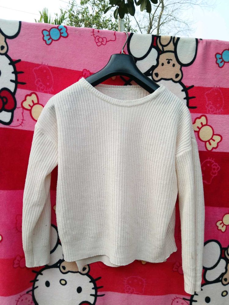 Cream Knit Long Sleeve Top
