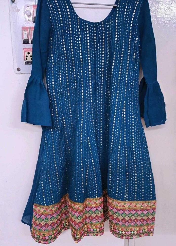 Teal Sequined Kurta and garara