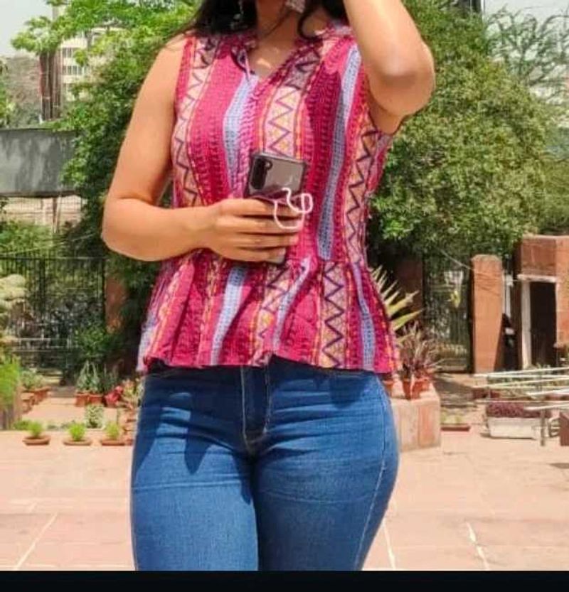 Stylish Peplum Kurta Top and blue denim
