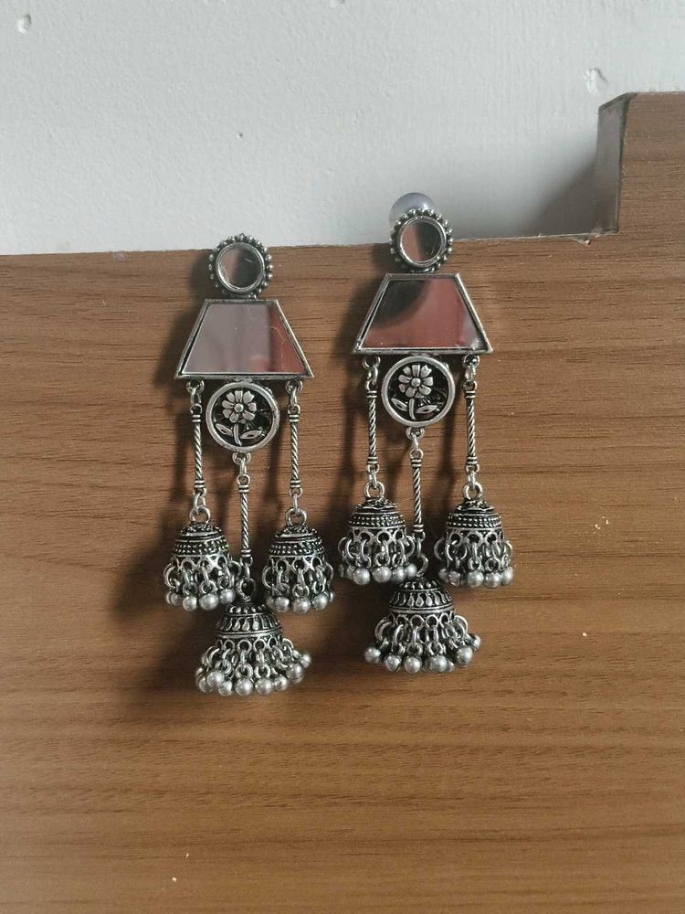 Oxidized Silver Jhumka Earrings