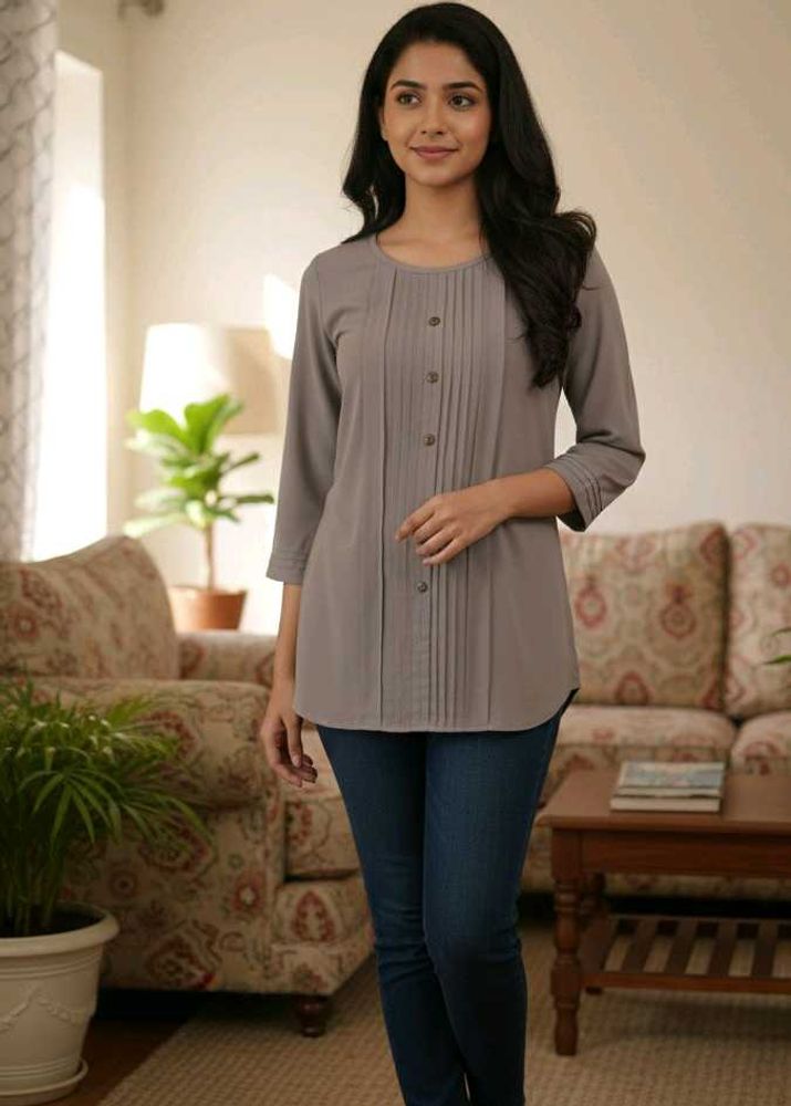 Gray Pleated Tunic Top