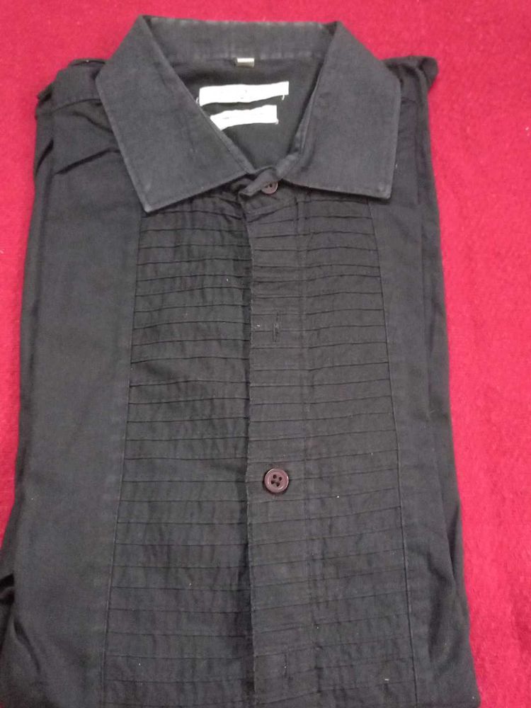 Stylish Black Shirt with front frill pattern