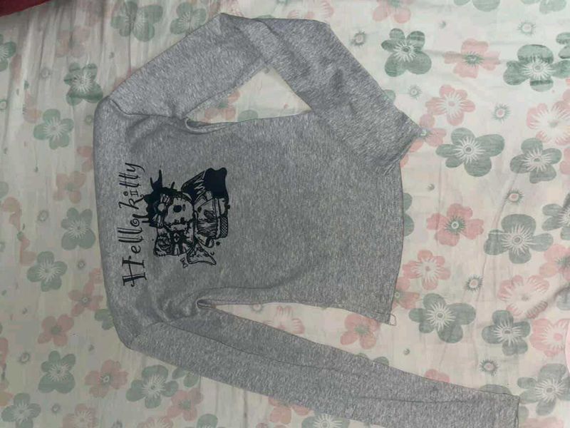 Grey Hello Kitty Long Sleeve Top off shoulder