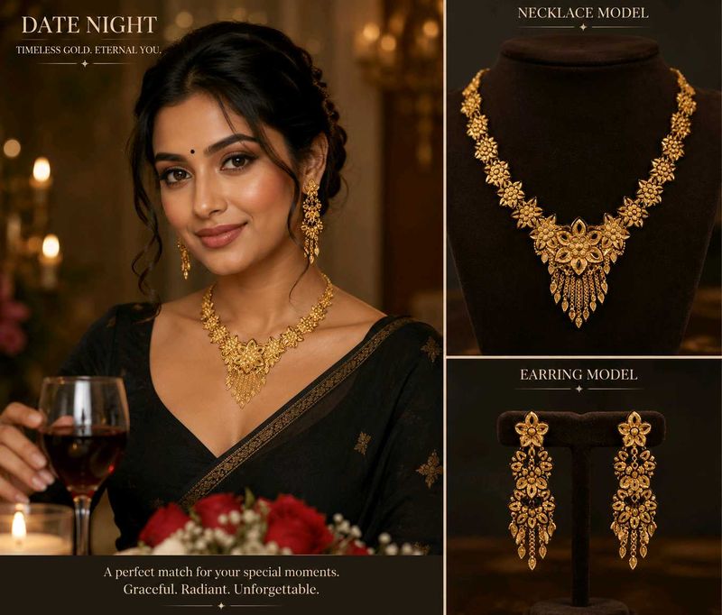 Exquisite Gold Necklace &amp; Earring Set