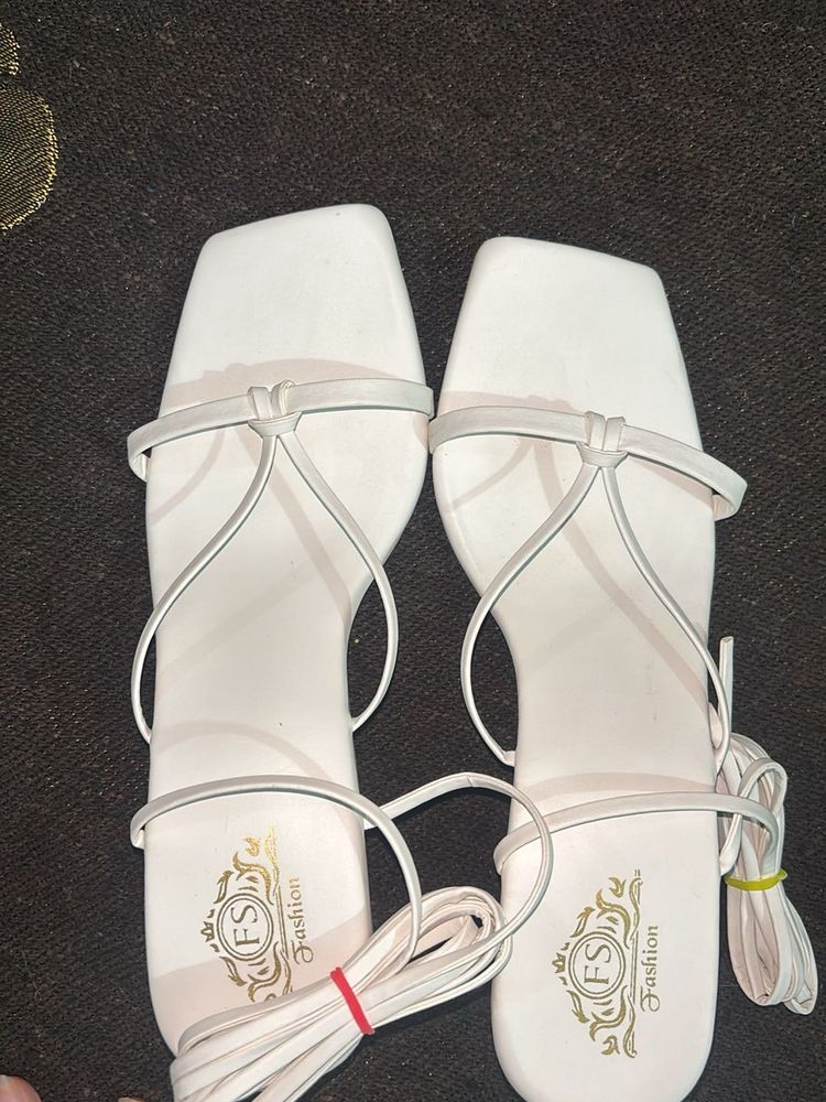 White Square Toe Tie-Up Sandals