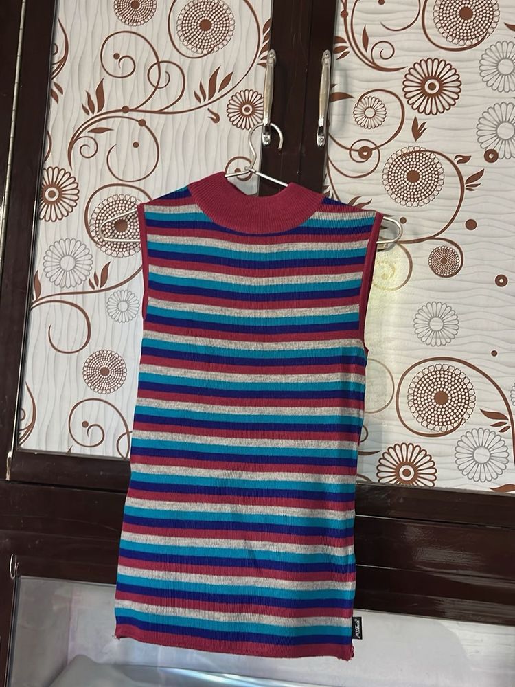 Striped Sleeveless Mock Neck Top