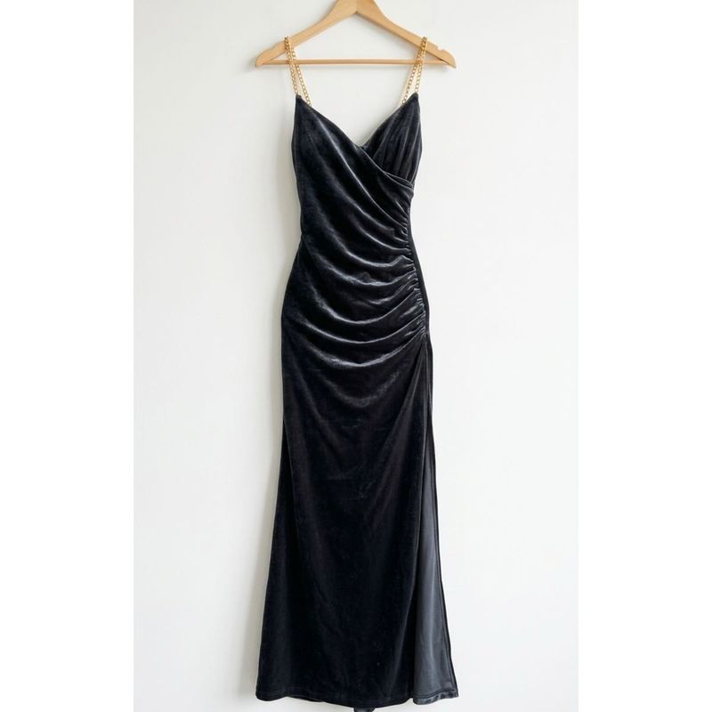 Elegant Velvet long gown dress with Chain Straps