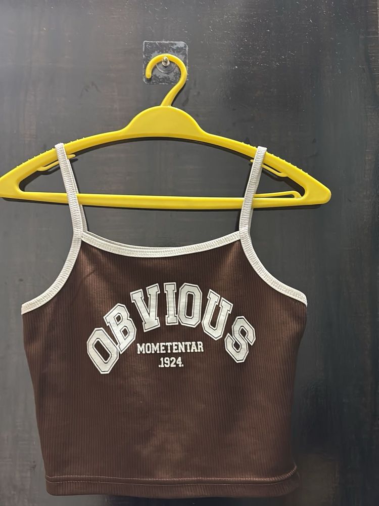 Brown Graphic Strappy Crop Top