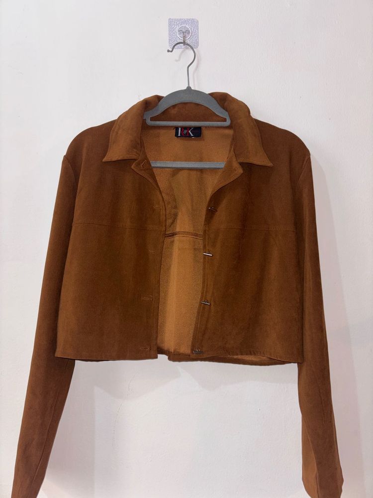 Stylish Brown Suede Cropped Jacket